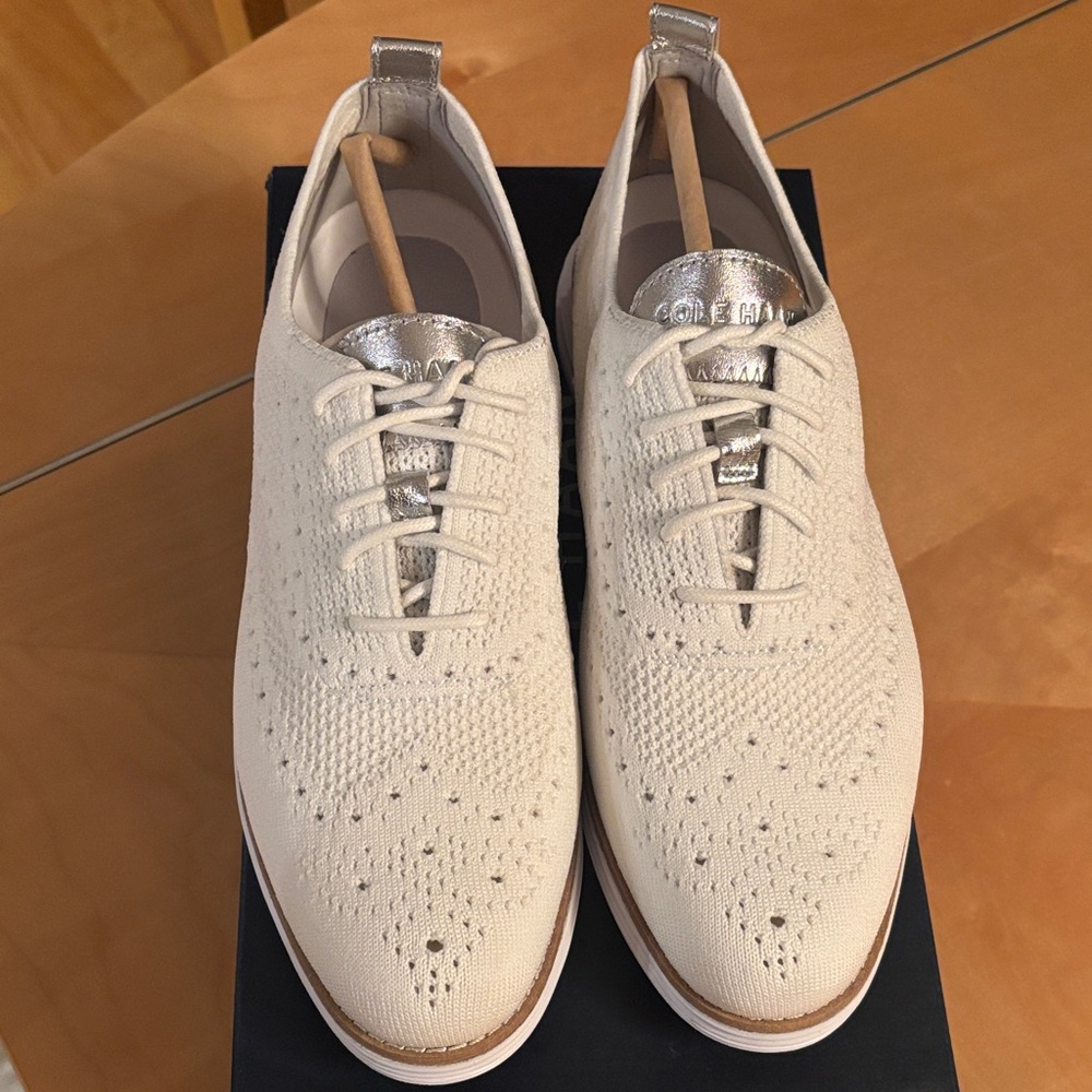 Cole Haan Women’s White Knit Oxford Shoes - Picture 5 of 6